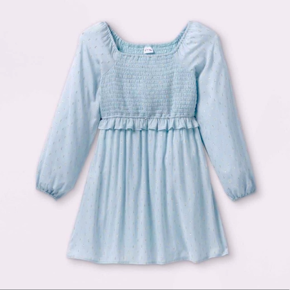 Girls' Smocked Challis Long Sleeve Dress